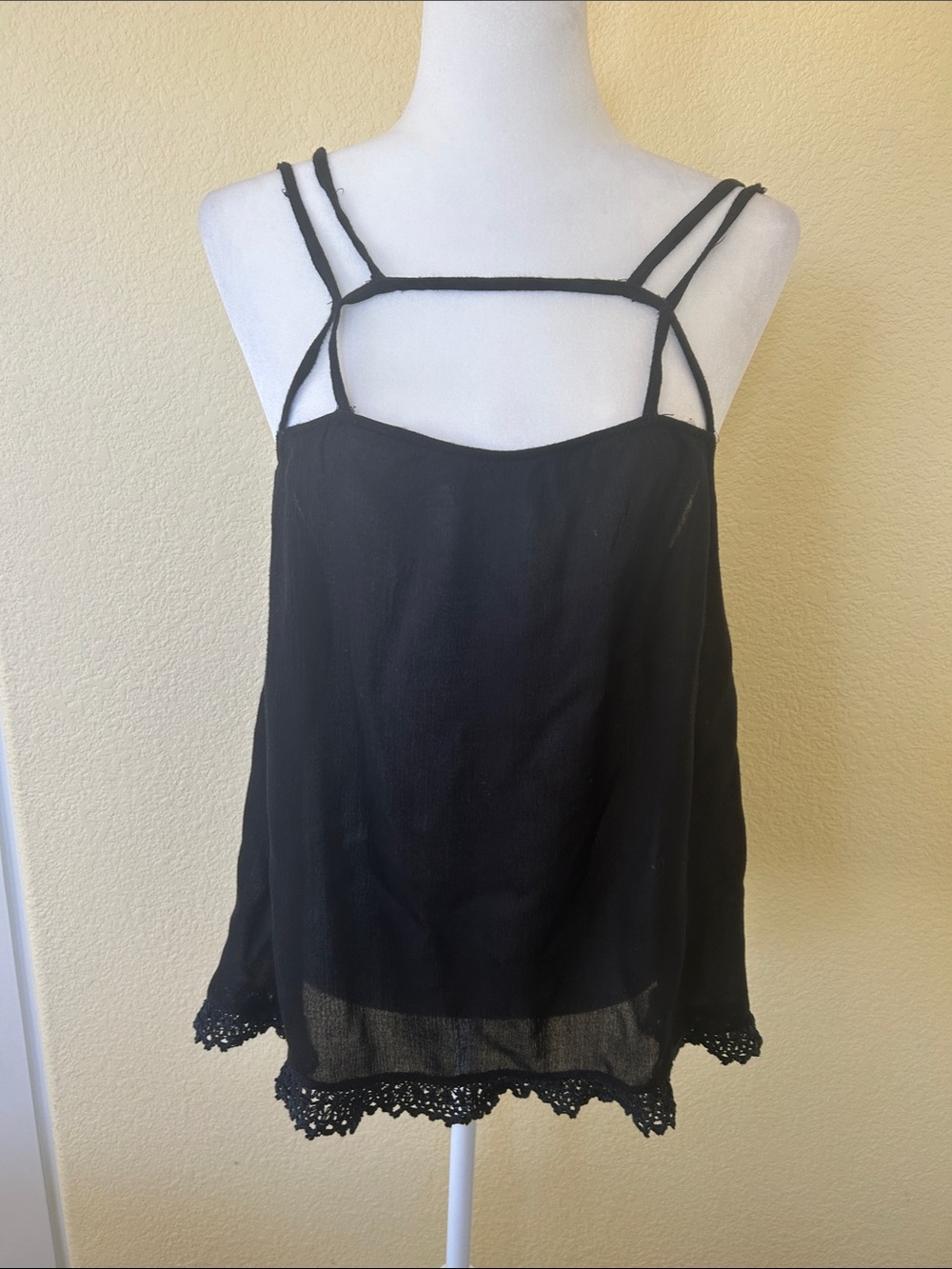Free People Black Double-Strap Crochet-Hem Cami